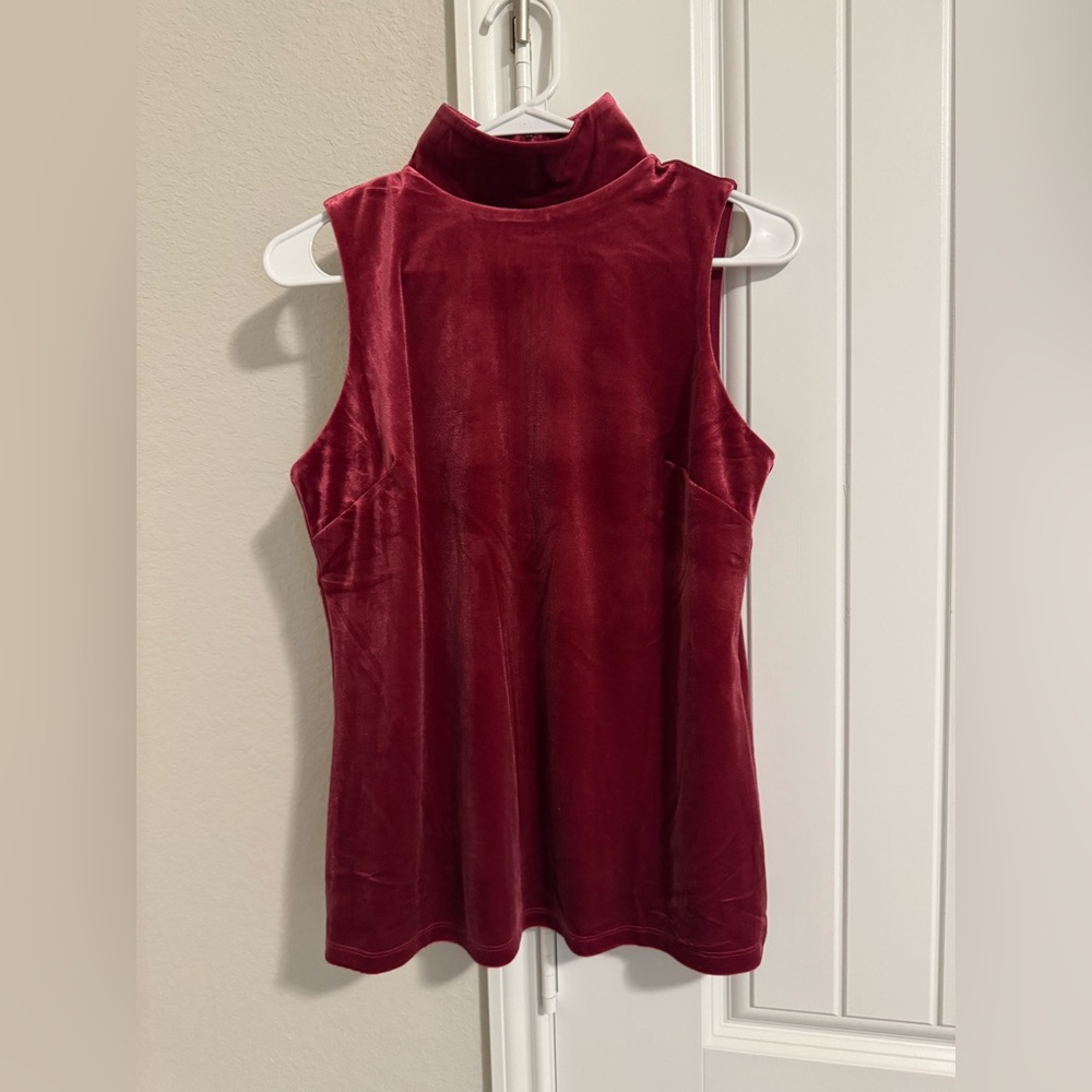 INC International Concepts Red Mandarin Collar Fitted Tank Top